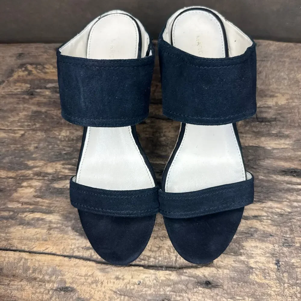 Marc Fisher Shelbee Navy Suede Cork Wedge Sandals Women’s 8.5M Leather Upper